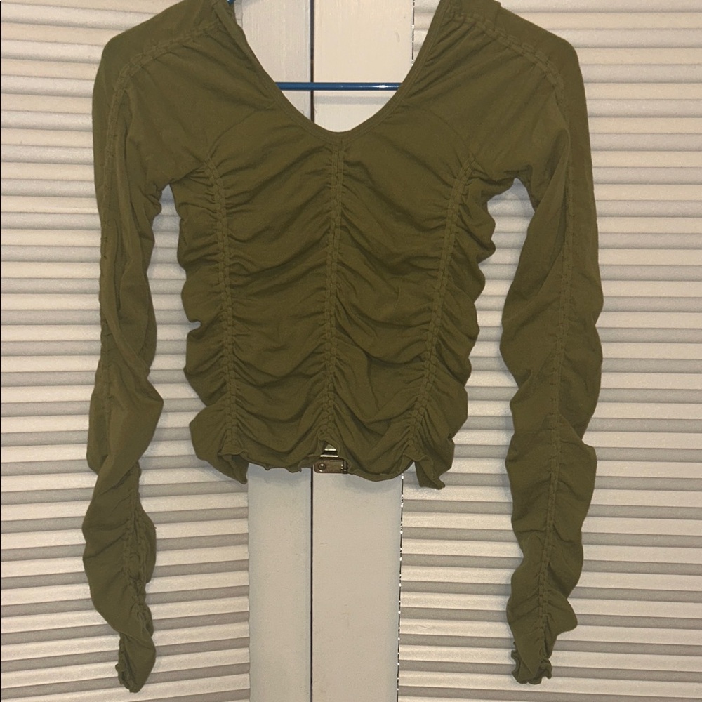 Fabletics Olive Green Ruched Long Sleeve Top